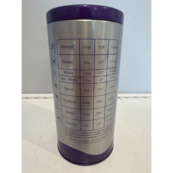 Vintage Teavana Tea Tin Canister 8 Oz Purple/Silver 6.75" x 3.25" AirTight EMPTY - Picture 2 of 7